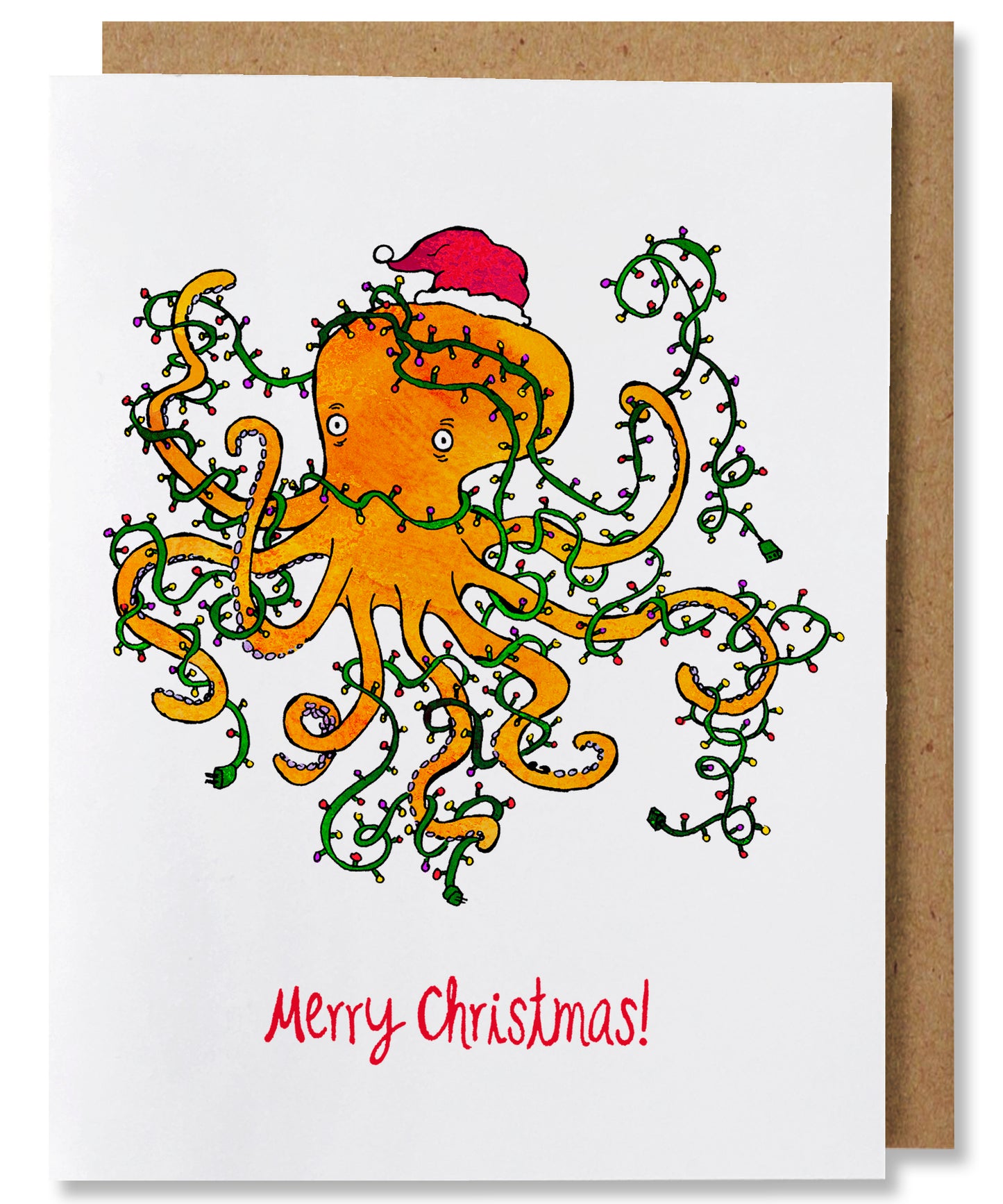 Tangled Christmas - Illustrated Funny Octopus Holiday Card