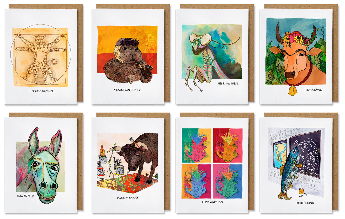 Famous Animals - Illustrated Funny Everyday Cards Box Set