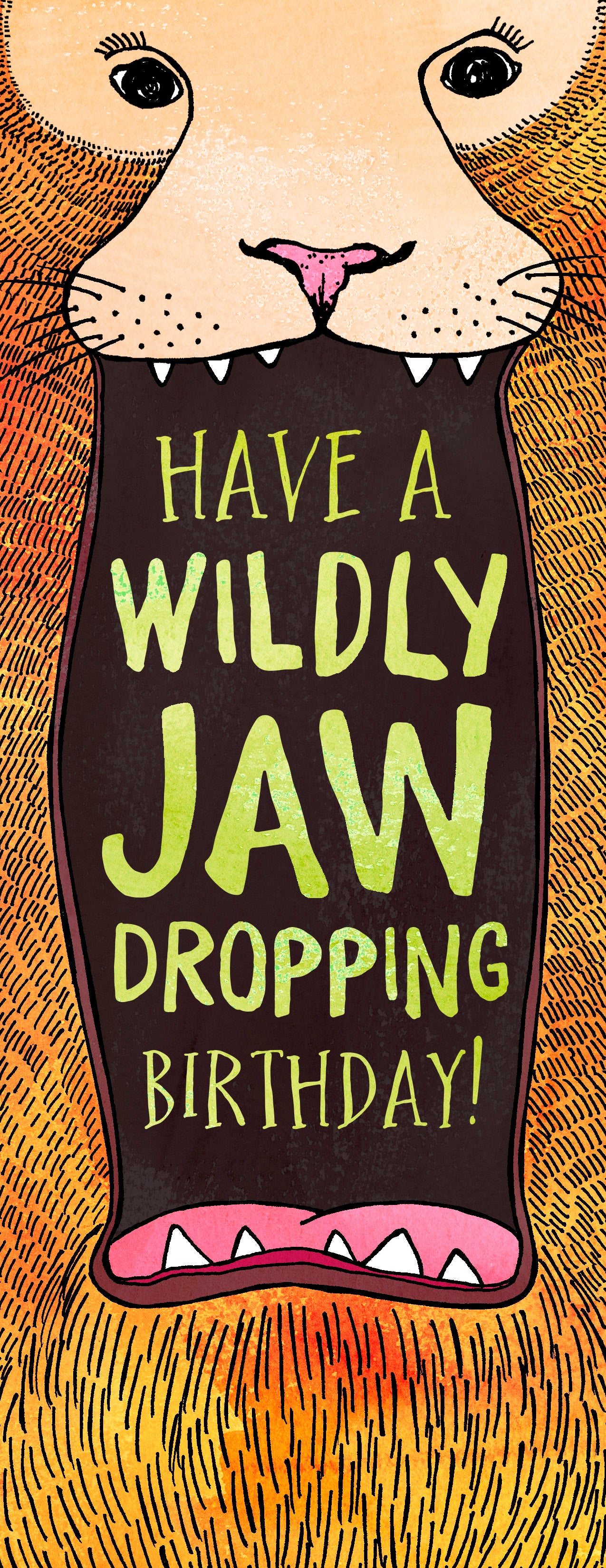 Jawdropping Birthday -  Illustrated Funny Pun Wild Cat Card