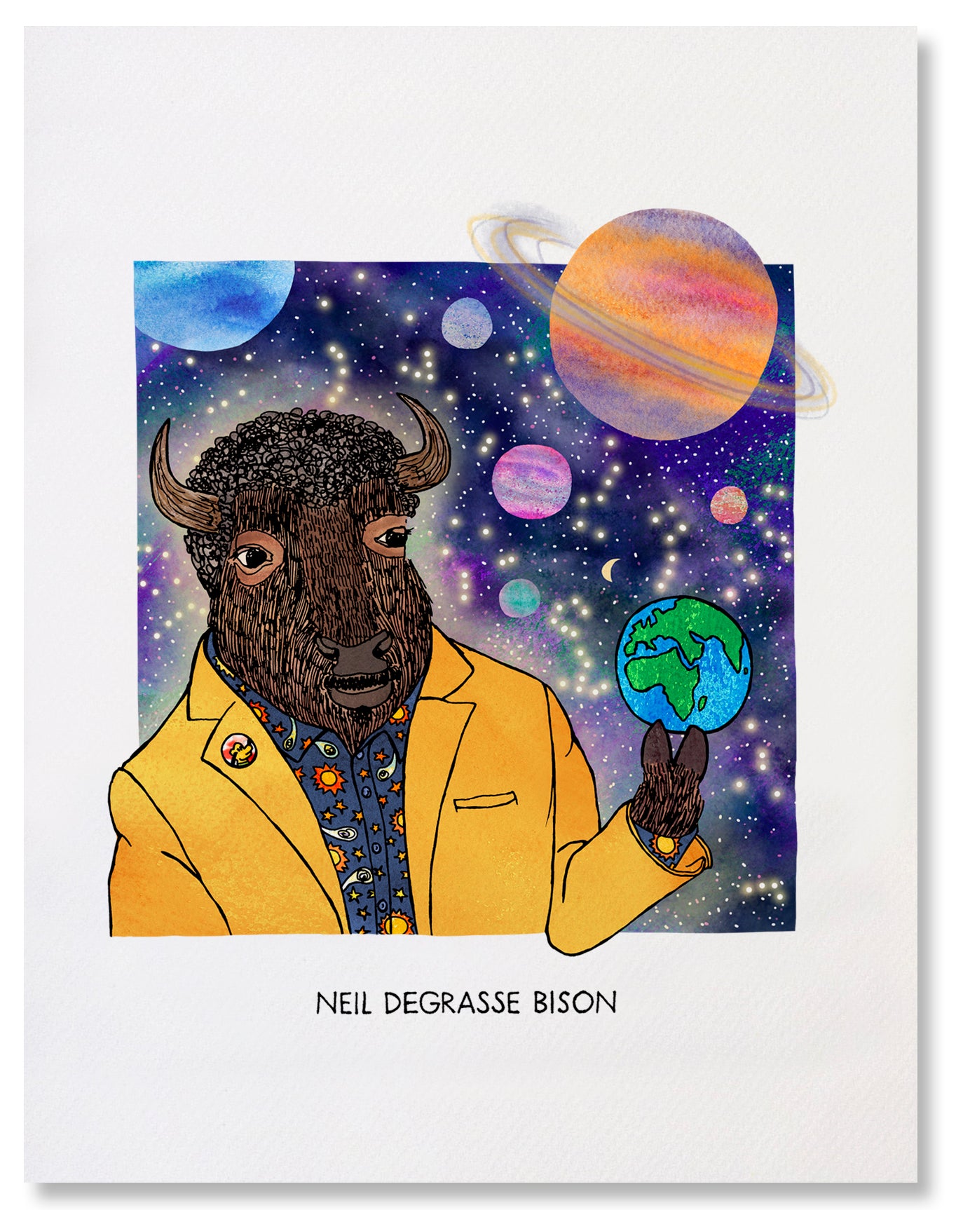 Neil deGrasse Bison - Illustrated Funny Pun Everyday Card