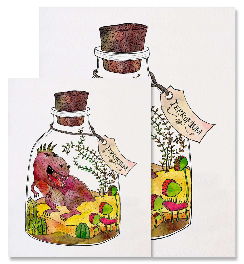 Terrorium - Illustrated Funny Dinosaur Nature Pun Art Print