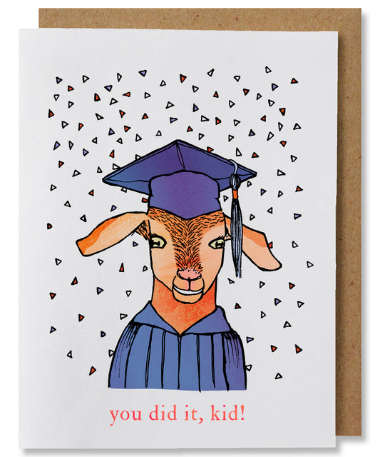 You Did It Kid - Illustrated Funny Goat Pun Graduation Card