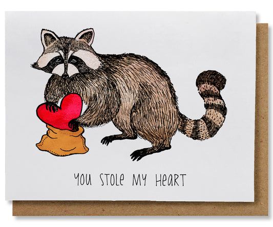 You Stole My Heart - Illustrated Funny Raccoon Pun Love Card