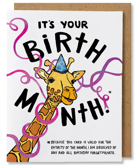 Birth Month - Illustrated Funny Giraffe Birthday Card