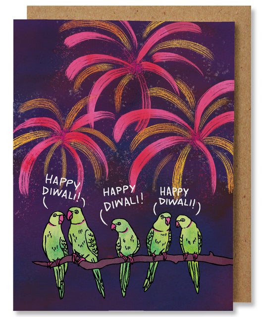Diwali Parrots - Illustrated Holiday Season Card