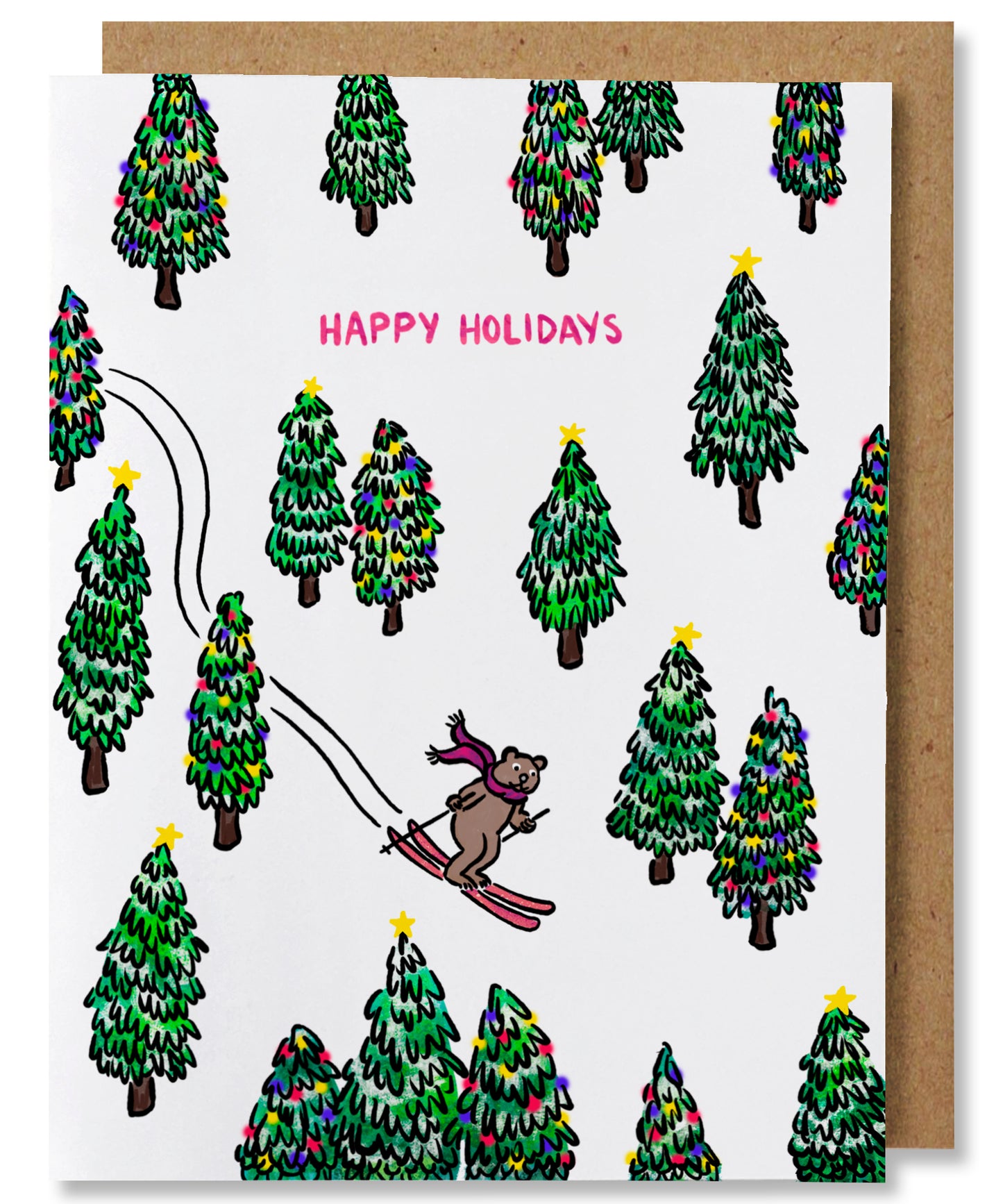 Holiday Bear Card - Illustrated Ski Christmas Card