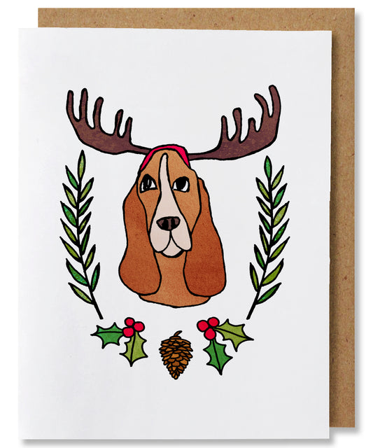 Holly Jolly Basset - Illustrated Dog Christmas Card