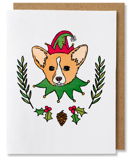 Holly Jolly Corgi - Illustrated Dog Christmas Card