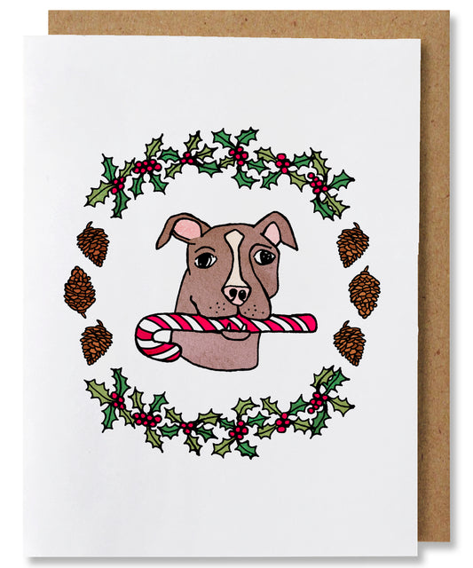 Holly Jolly Pitbull - Illustrated Dog Christmas Card