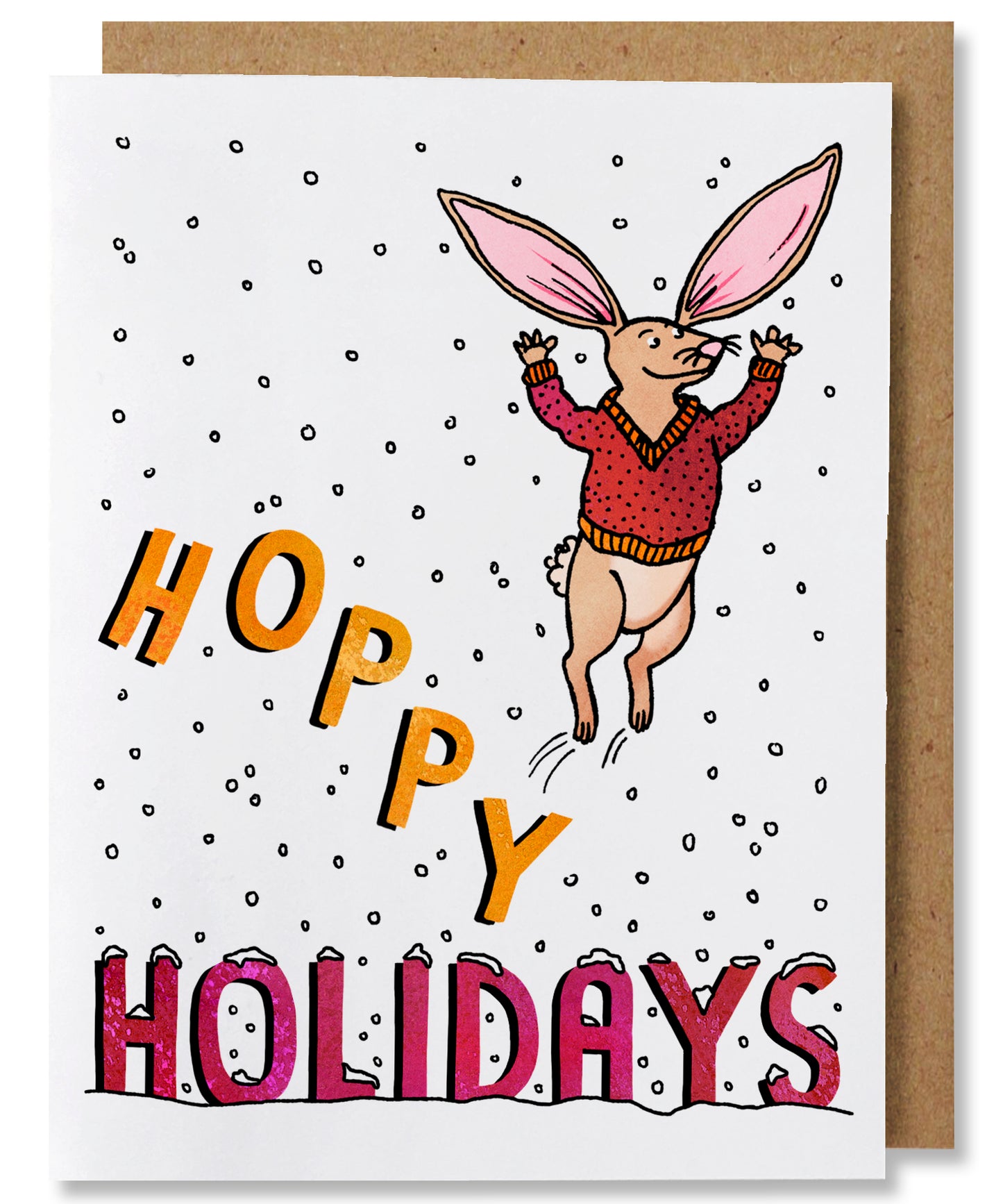 Hoppy Holidays Card - Illustrated Rabbit Pun Christmas Card