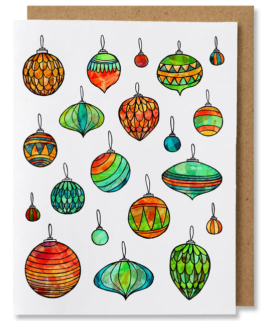 Green Ornaments - Illustrated Holiday Christmas Card