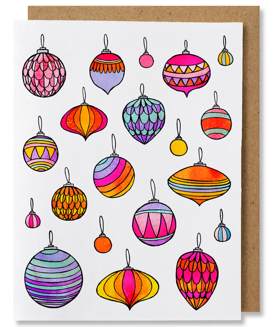 Blue Ornaments - Illustrated Holiday, Christmas Card