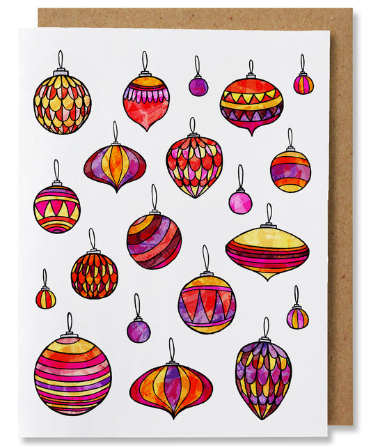 Red Ornaments - Illustrated Holiday Christmas Card