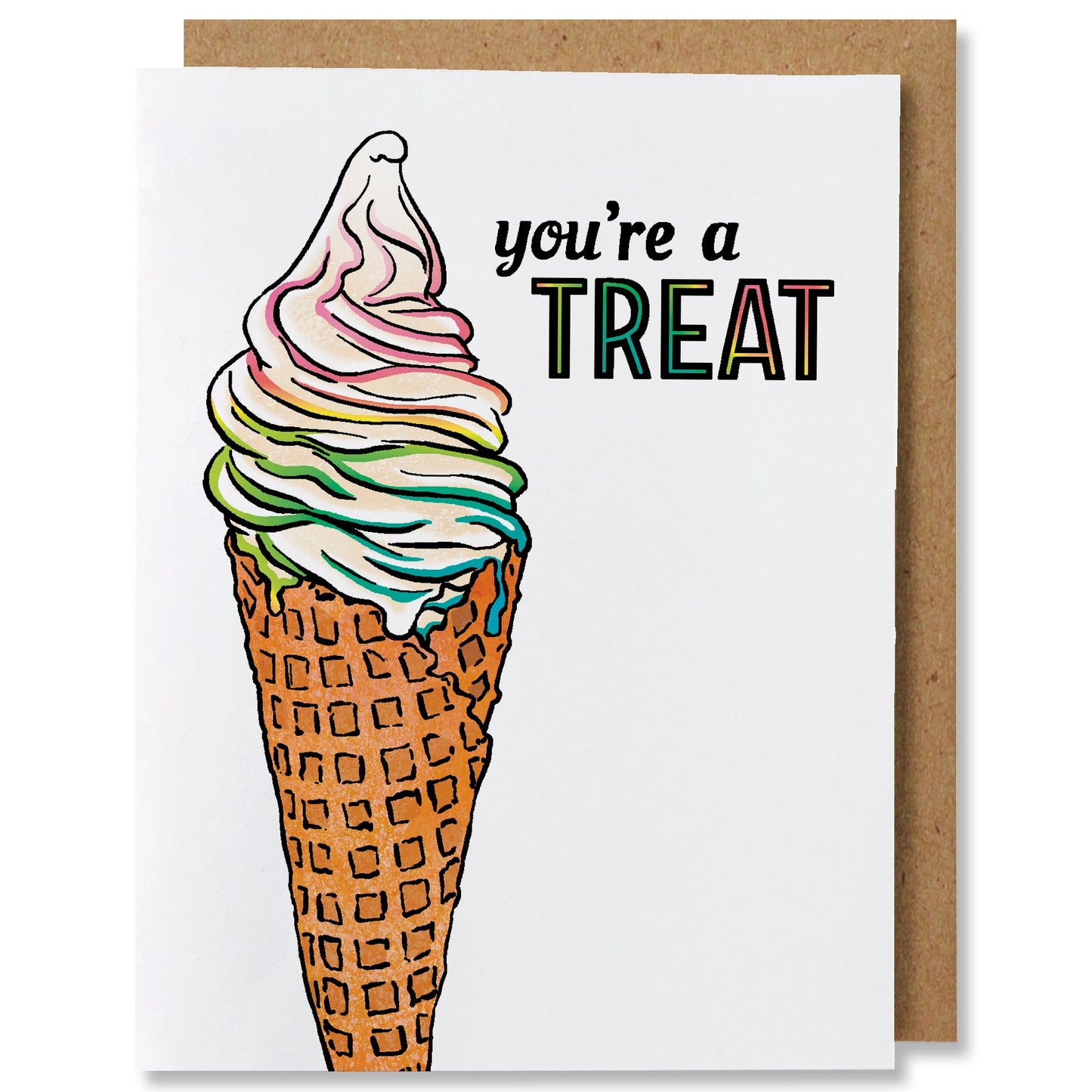 You're A Treat - Illustrated Rainbow Ice Cream Love Card
