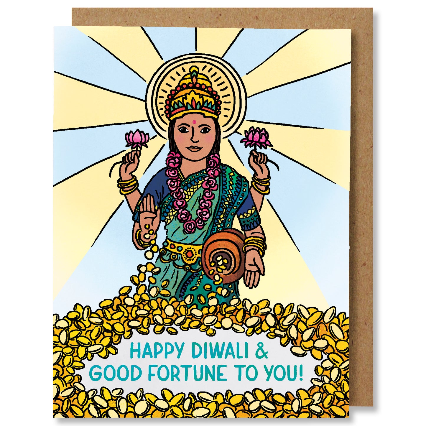 Diwali Good Fortune - Illustrated Holiday Season Card