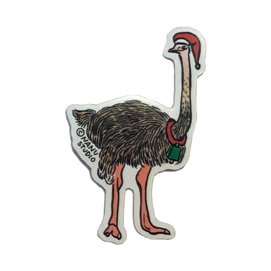 Ostrich Jungle Bells - Illustrated Holiday Sticker