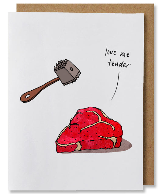 Love Me Tender - Illustrated Funny Pun Steak Love Card