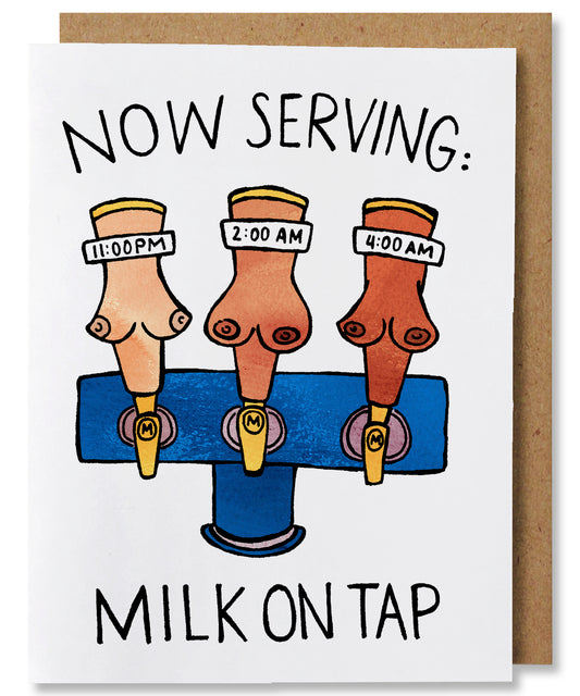 Milk on Tap - Illustrated Funny Pun Baby Pregnancy Card