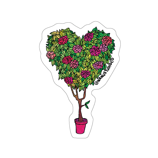 Heart Topiary - Illustrated Rose Plant Garden Sticker
