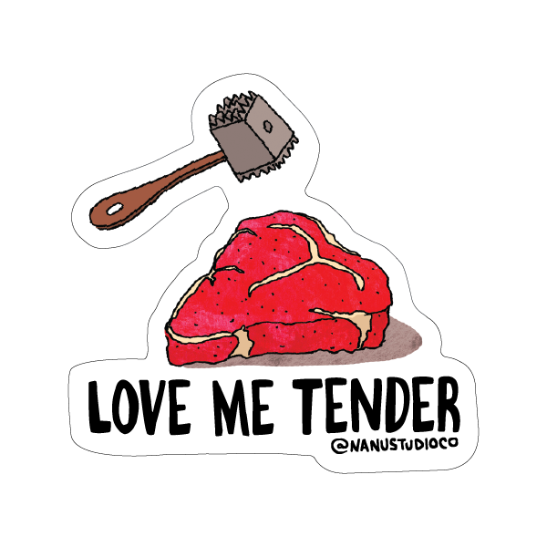 Love Me Tender - Illustrated Funny Pun Steak Sticker