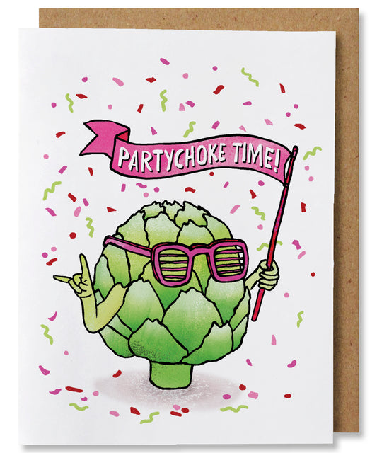 Partychoke Time - Illustrated Funny Food Pun Birthday Card