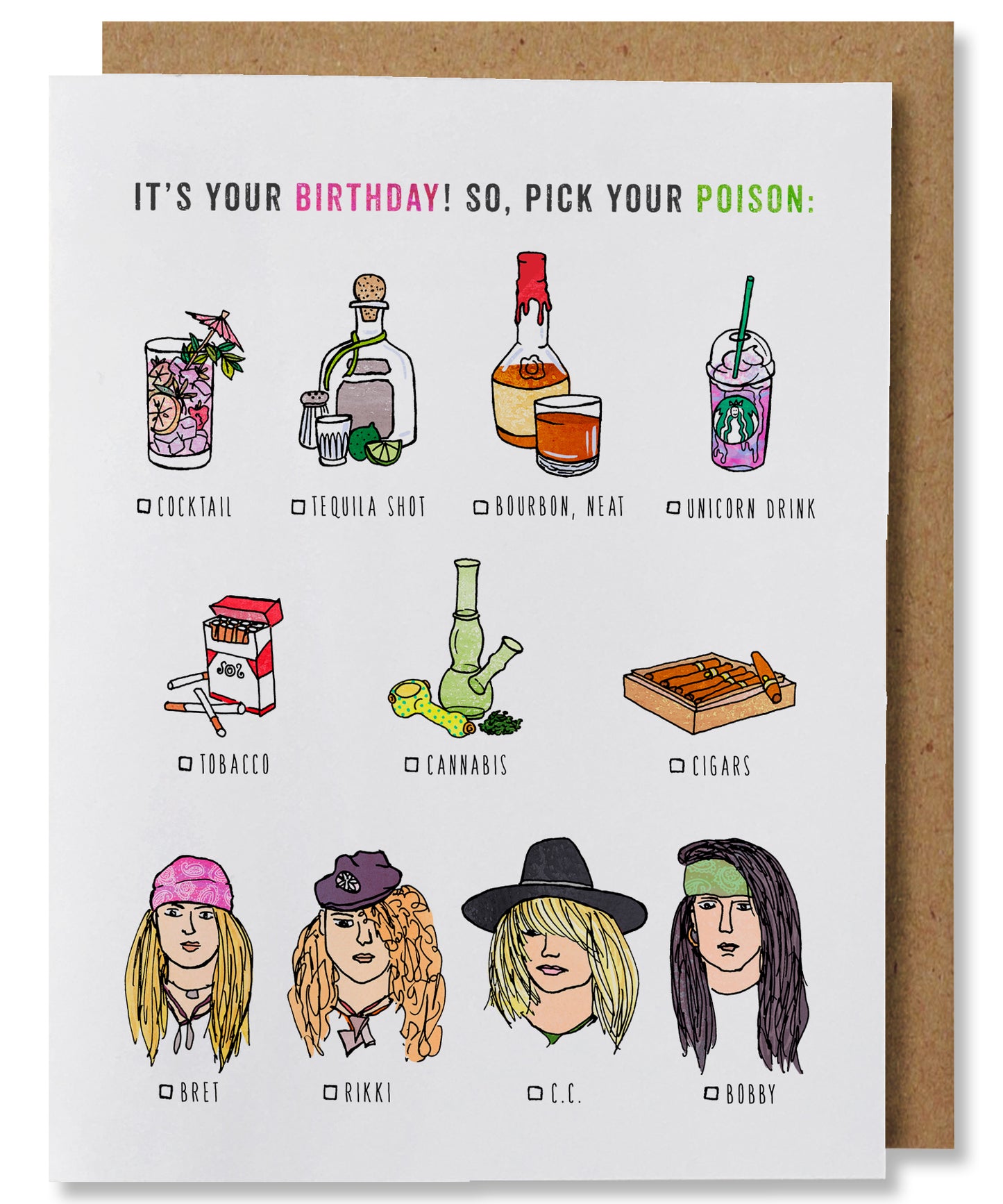 Pick Your Poison -  Illustrated Funny Pun Birthday Card