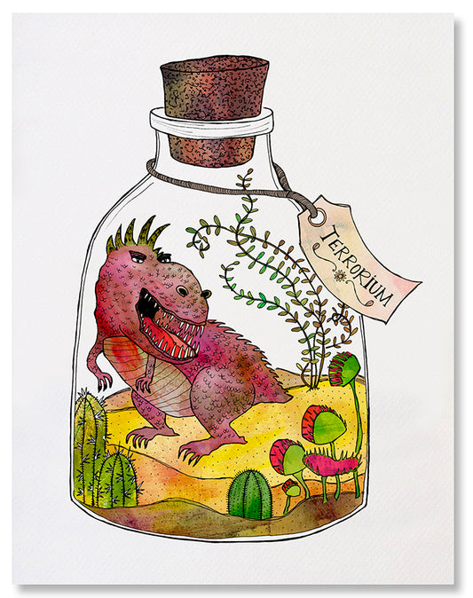 Terrorium - Illustrated Funny Dinosaur Nature Pun Art Print