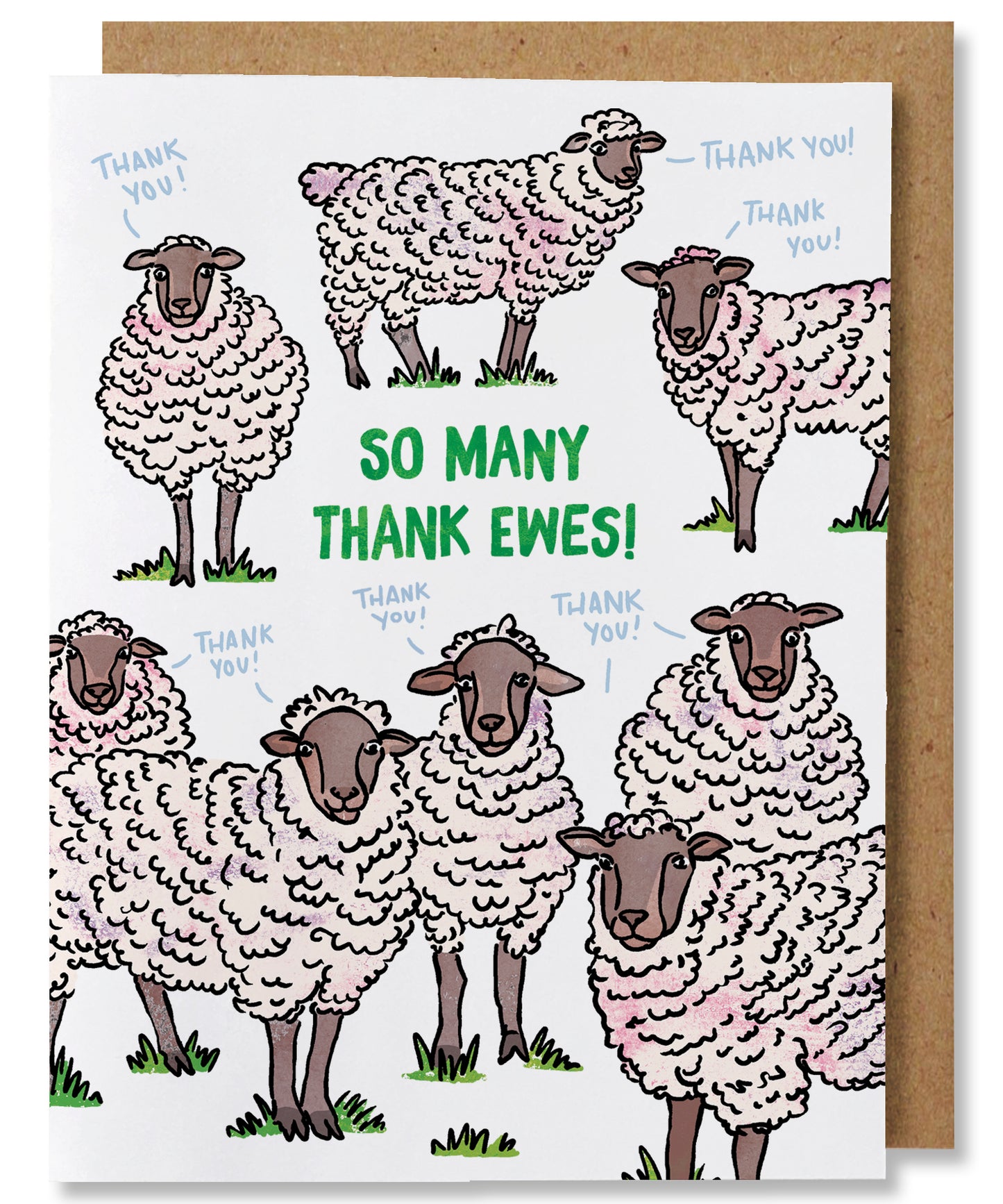 Thank Ewe - Illustrated Funny Sheep Pun Thank You Card