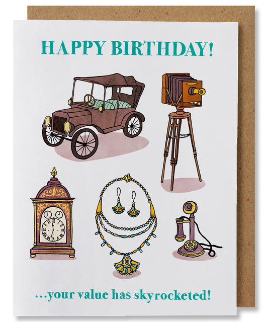 Value Has Skyrocketed - Illustrated Funny Pun Birthday Card