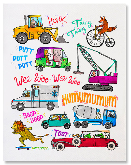 Vehicles - Illustrated Animals Cars Trucks Kids Art Print