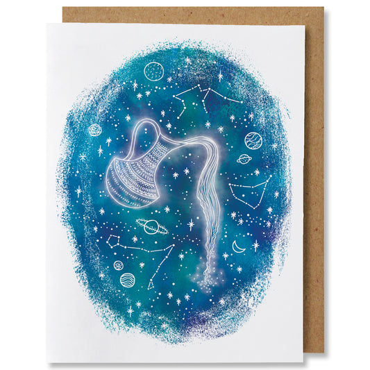Zodiac - Aquarius - Illustrated Cosmic Stars Birthday Card